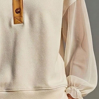 Women’s Off-White Sheer-Sleeve Henley Sweatshirt & Mustard Drawstring Shorts Two-Piece Set MDZ0734E0T