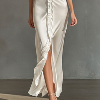 Women’s White Satin Halter Neck Maxi Dress With Ruffle Trim & Front Slit MDZ0797E9T