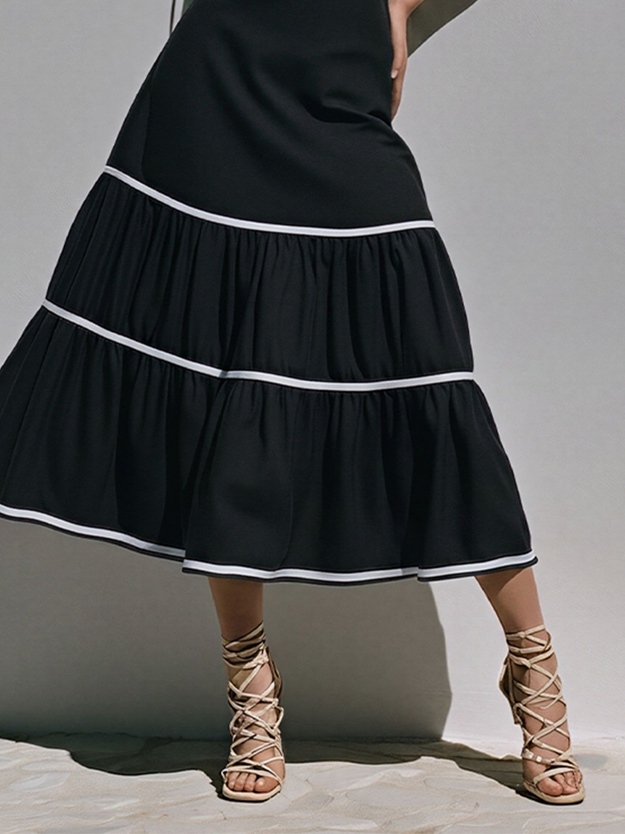 Women's Black Off-Shoulder Midi Dress With Bow Detail & Puff Sleeves, Modern Romantic Tiered Maxi Dress MDZ0789E8LYL
