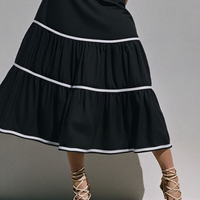 Women's Black Off-Shoulder Midi Dress With Bow Detail & Puff Sleeves, Modern Romantic Tiered Maxi Dress MDZ0789E8LYL
