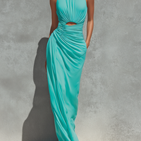 Women's Jersey Knit Maxi Dress With Front Ruched Waist & Side Pocket, Contemporary Sophisticated Party Dress MDZ0748E3LYL