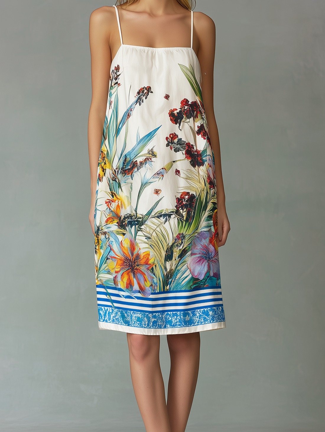 Women's Casual Woven Mini Dress: Colorful Print, Spaghetti Straps, Sleeveless, Loose Fit MDZ0719E0LXY