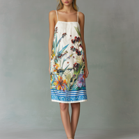 Women's Casual Woven Mini Dress: Colorful Print, Spaghetti Straps, Sleeveless, Loose Fit MDZ0719E0LXY