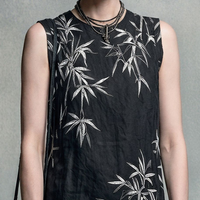 Women's New Chinese Style Black Cotton Blend Bamboo Print Tassel Sleeveless Long Dress MDZ0739E0GMJ
