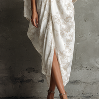 Women's Casual White Cotton Blend Floral Print V-Neck Loose Cocoon-Shaped Midi Dress MDZ0734E6GMJ