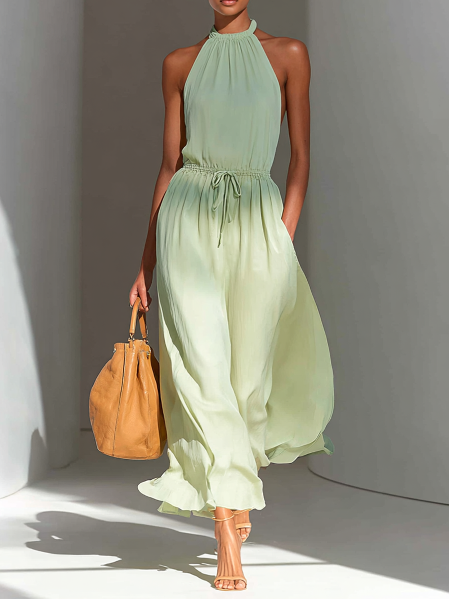 Women's Minimalist Backless Drawstring-Waist Maxi DressMDZ0882E8ZRK
