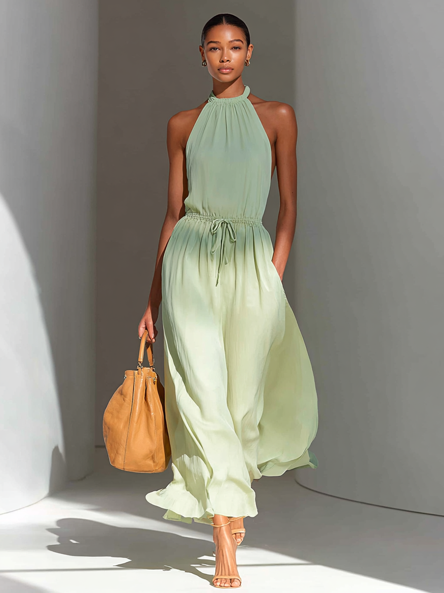 Women's Minimalist Backless Drawstring-Waist Maxi DressMDZ0882E8ZRK
