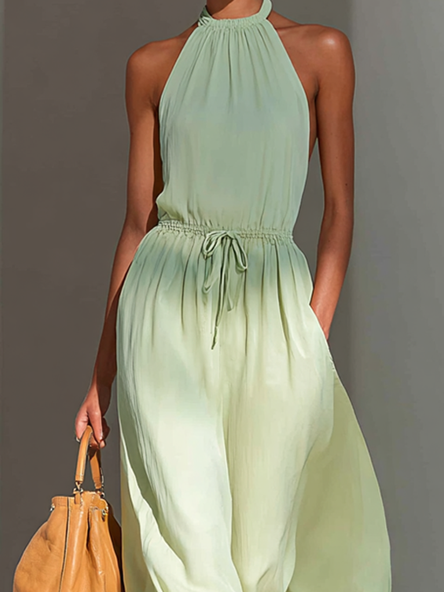 Women's Minimalist Backless Drawstring-Waist Maxi DressMDZ0882E8ZRK