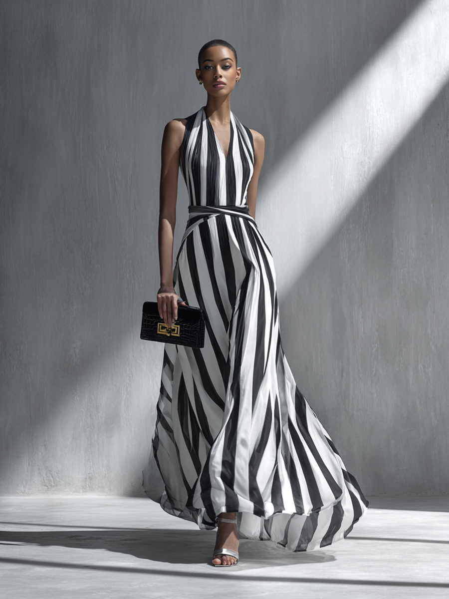 Women's Minimalist Striped Flowy Maxi Dress MDZ0885E3ZRK