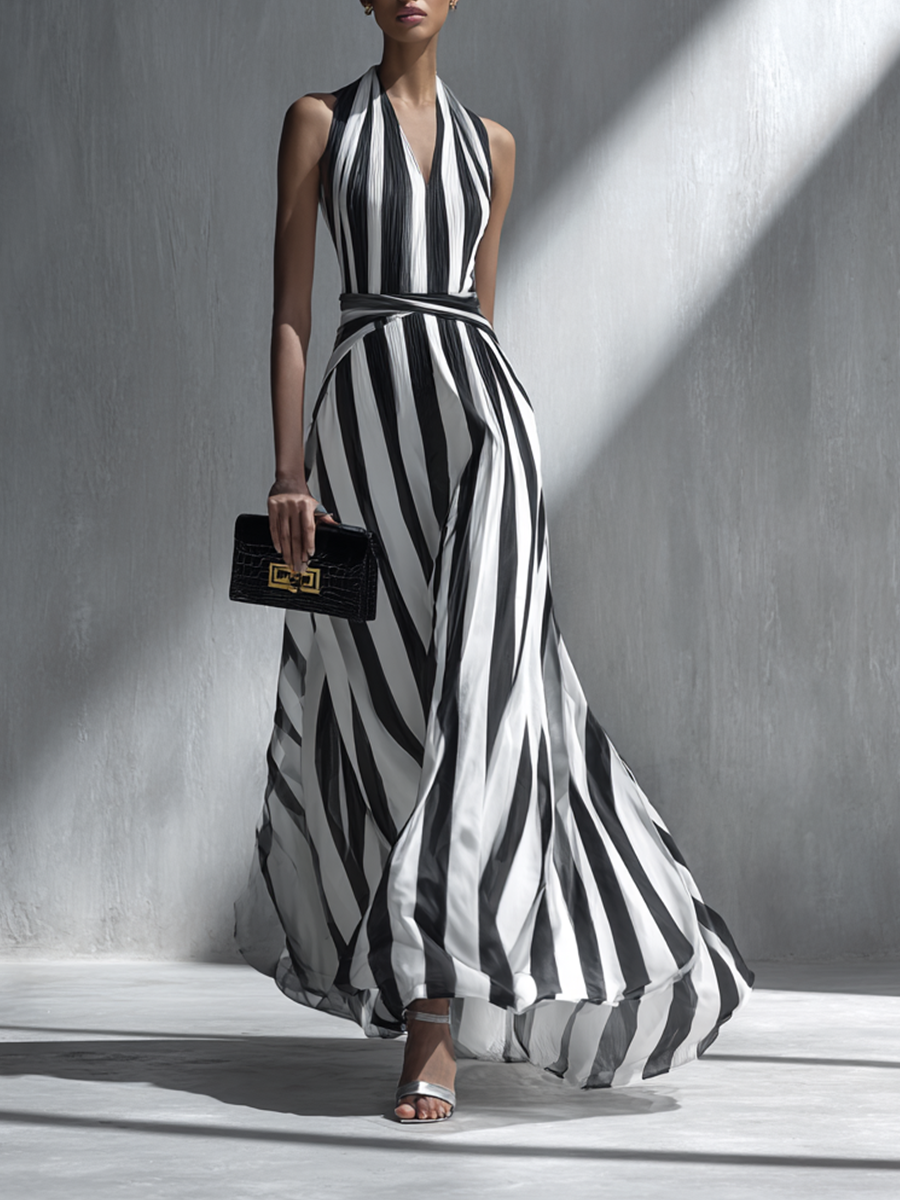 Women's Minimalist Striped Flowy Maxi Dress MDZ0885E3ZRK