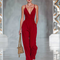 Women's Minimalist Deep V-Neck Sleeveless Wide-Leg Jumpsuit MDZ0803E0ZRK