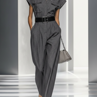 Women's Slim-Fit Utility-Style Short-Sleeve Wide-Leg Jumpsuit (Belt Not Included) MDZ0857E2ZRK