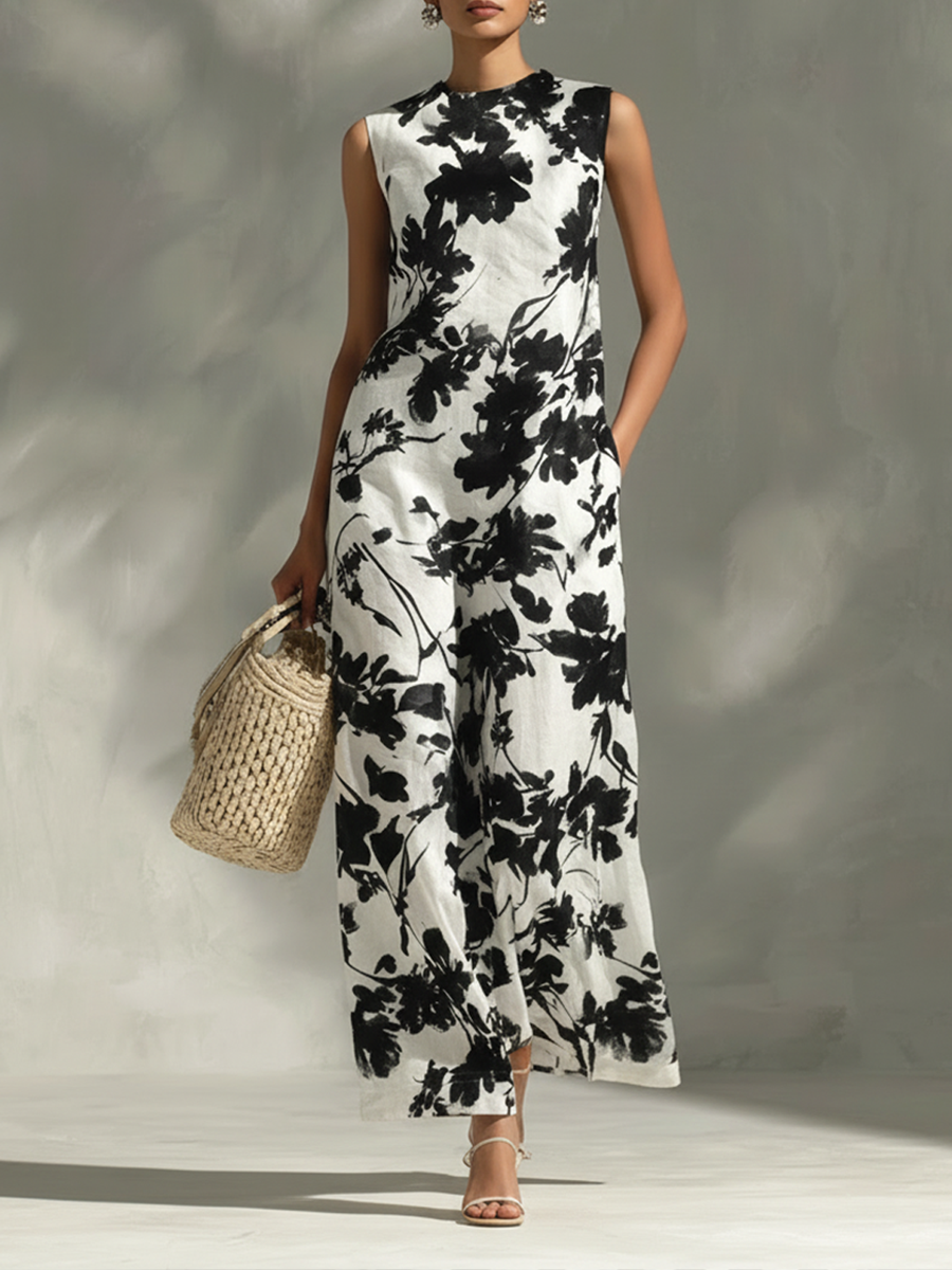 Women's Simple Printed Sleeveless Maxi DressMDZ0881E4ZRK