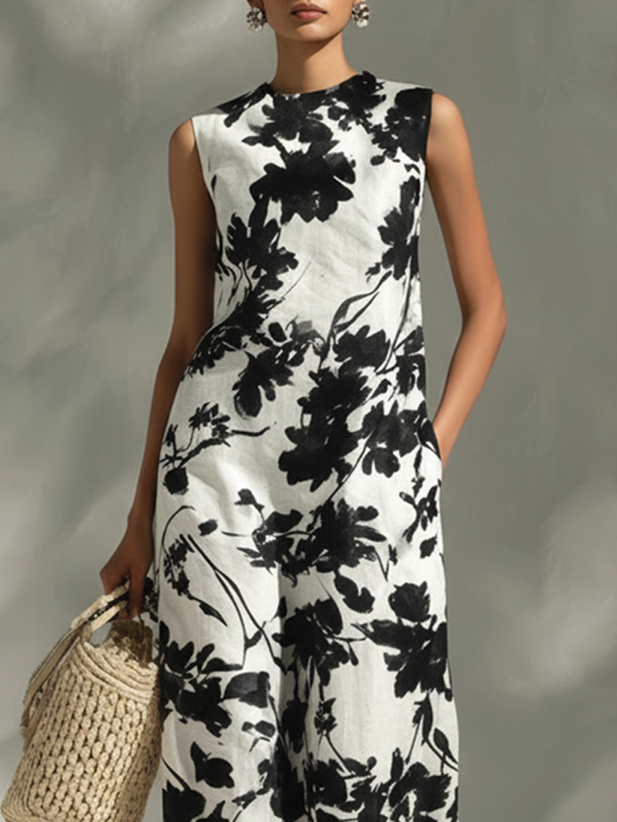 Women's Simple Printed Sleeveless Maxi DressMDZ0881E4ZRK
