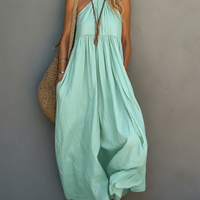 Women's Casual Woven Halter-Neck Sleeveless Jumpsuit In Mint Green MDZ0802E5LXY