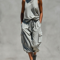 Women’s Grey Sleeveless Tank Top & Cargo Jogger Shorts Two-Piece Set MDZ0853E1T