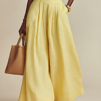 Women's Pale Yellow Linen-Blend Two-Piece Set With Cropped Sleeveless Top & Wide Leg Pants, Timeless Minimalist Casual Outfit MDZ0866E7LYL