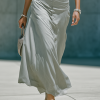 Women’s Grey Cropped Button-Down Shirt & High-Waisted Maxi Skirt Two-Piece Set MDZ0882E0T