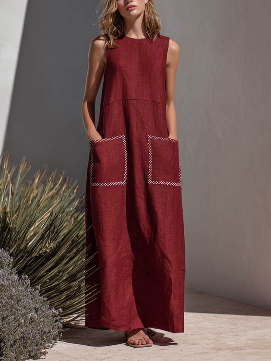 Women's Simple Linen-Blend Sleeveless Maxi Dress MDZ0939E5ZRK
