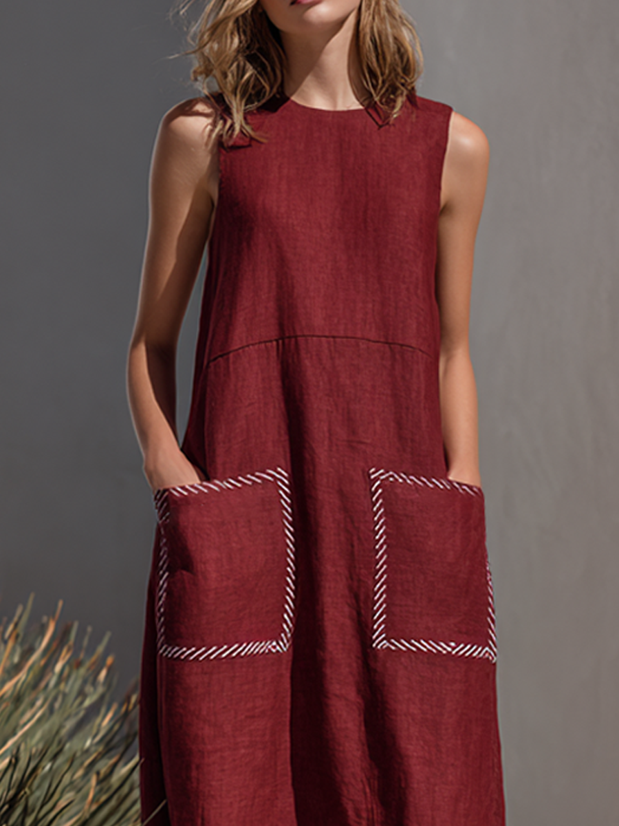 Women's Simple Linen-Blend Sleeveless Maxi Dress MDZ0939E5ZRK