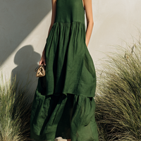 Women's Simple Linen-Blend Sleeveless Tiered Maxi Dress MDZ0994E6ZRK