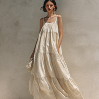 Women's Simple Linen-Blend Tiered Maxi DressMDZ0928E4ZRK
