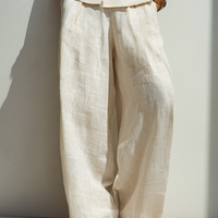 Women's Minimalist Cotton-Linen Blend Button-Front Vest And Wide-Leg Pants Set MDZ0976E3ZRK