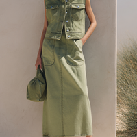 Women's Casual Washed Denim Sleeveless Vest And Maxi Skirt Set MDZ0975E2ZRK