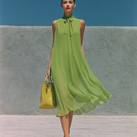 Women’s Lime Green Sleeveless Chiffon Midi Dress With Neck Tie Detail MDZ0914E0T