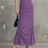 Women's Purple Jersey Maxi Dress With Ruched Front & Spaghetti Straps, Timeless Bodycon Party Dress MDZ0932E2LYL