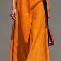 Women’s Orange Linen-Blend One-Shoulder Midi Dress With Black Satin Bow (Without Choker) MDZ0933E9T