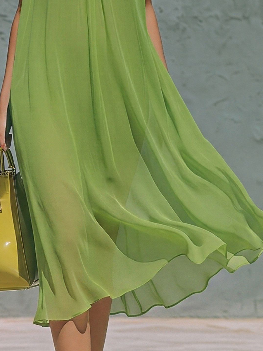 Women’s Lime Green Sleeveless Chiffon Midi Dress With Neck Tie Detail MDZ0914E0T