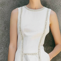 Women's Minimalist Off-White Cotton Linen Lace Fitted Fishtail Sleeveless Long Dress MDZ0993E4GMJ