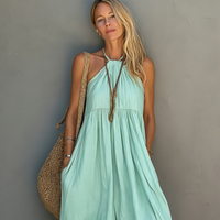 Women's Casual Woven Halter-Neck Sleeveless Jumpsuit In Mint Green MDZ0802E5LXY