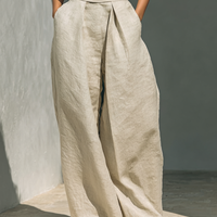 Women's Minimalist Cotton And Linen Blend Sleeveless Blouse And Wide-leg Pants Set MDZ0873A5Y