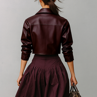 Women's Minimalist Faux Leather Short Jacket MDA1579L7Y