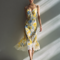 Women's Minimalist Floral Lace-Trimmed Midi Slip Dress MDZ0753E6ZRK