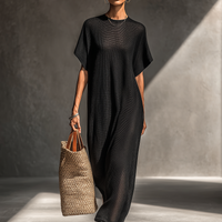 Women's Minimalist Sheer Knit Short-sleeved Maxi Dress MDZ0911A8Y