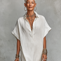 Women's Minimalist Loose-fitting Shirt Maxi Dress MDZ0678A4Y