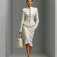 Women's White Chanel-style Tweed Business Set MDA0973I9T