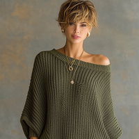 Women's Knit Loose Large Round Neck Batwing Sleeve Mini Dress MDA1695I0Y