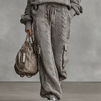 Women's Casual Cable Knit Turtleneck Sweater Cargo Pants Set MDA0958I2Y