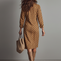 Women's Polka Dot Faux Suede Shirt Midi Dress MDA2622I3Y