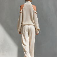 Women’s Beige Linen-Blend High-Waisted Pocketed Wide-Leg Pants MDZ1228A6T