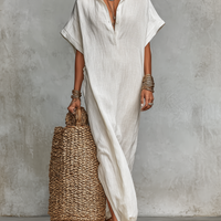 Women's Minimalist Loose-fitting Shirt Maxi Dress MDZ0678A4Y