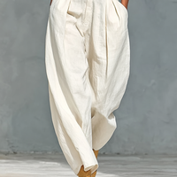 Women's Fashion Cotton And Linen Blend Crew Neck Long Sleeve Shirt Loose Trousers Set (belt Not Included)MDA2555G6Y