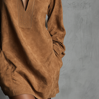 Women's V-neck Suede Embossed Long-sleeved Casual Dress MDA0483K5AN