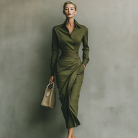 Women's Army Green Cotton Blended Maxi Dress MDA2281I8T