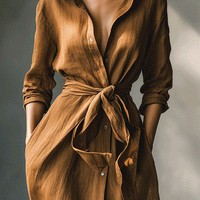 Women's Vintage Brown Blend Shirt Maxi Dress MDA2898G6I