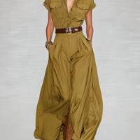 Women's Cotton Blend Lapel Single-breasted Short-sleeved Shirt Maxi Dress MDA1876G9Y